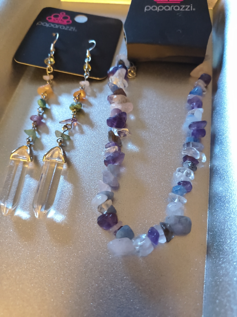 Paparazzi Multicolor Gemstone Chip Anklet  and Earrings Set
